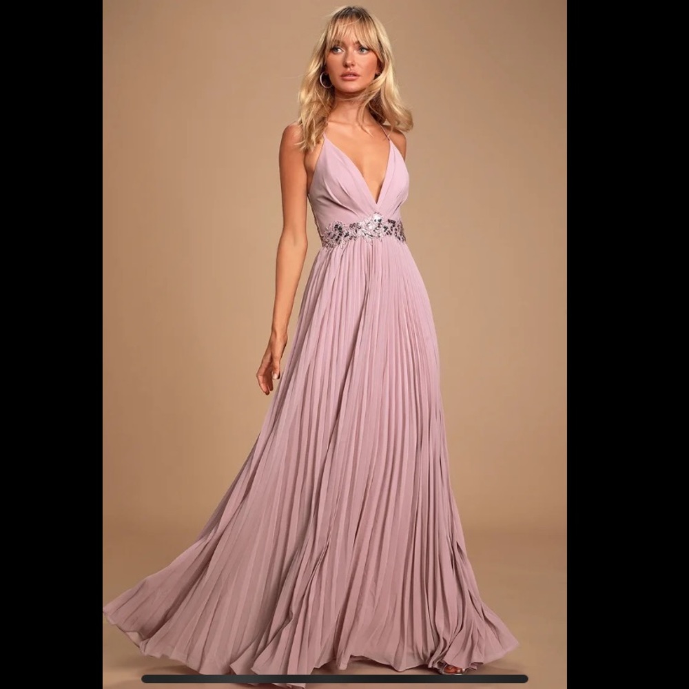NWT Lulus Dusty Lavender Sequin Pleated Maxi Dress